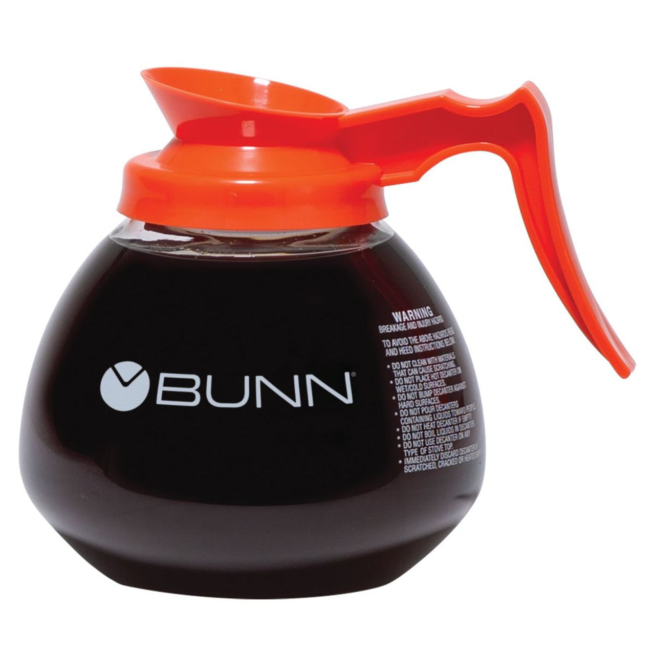 Bunn Decanter, Glass - Orange Handle, 64oz., 12 Cup, Case of 3