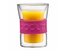 Bodum Presso Double Wall Glass with Pink Logo Grip, 0.2 l, 6 oz. (Set of 2)