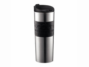 Bodum Vacuum Travel Mug w/ Silicone Grip, Stainless Steel, Large, 0.45 l, 15 oz, Black