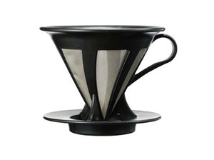 Hario Cafeor Permanent Metal Dripper with Plastic Handle, Black, 1-4 Cups