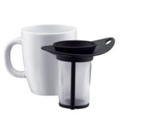 Bodum New Yo-Yo Set - Mug and Black Plastic Tea Strainer